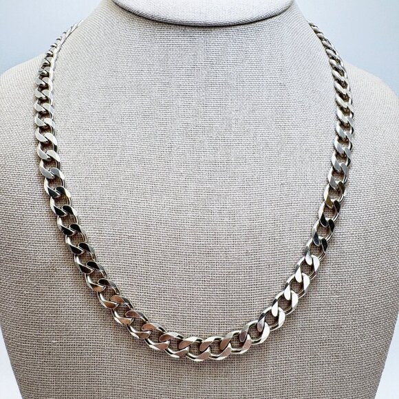 VTG Sterling Silver 925 Heavy Curb Link Chain Necklace Size 20.5" Length - Picture 1 of 10